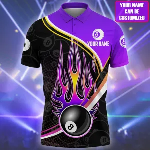 Personalized Purple and Black Strike Ball 8 Billiard Polo Shirt, Sport Billiard Shirt Uniform