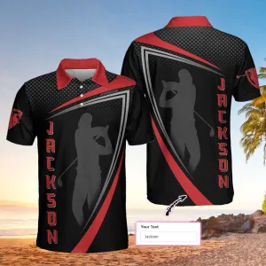 Personalized Red And Black Sport Golf Custom Polo Shirt, Golfer Silhouette Polo Shirt, Best Golf Shirt For Men Coolspod