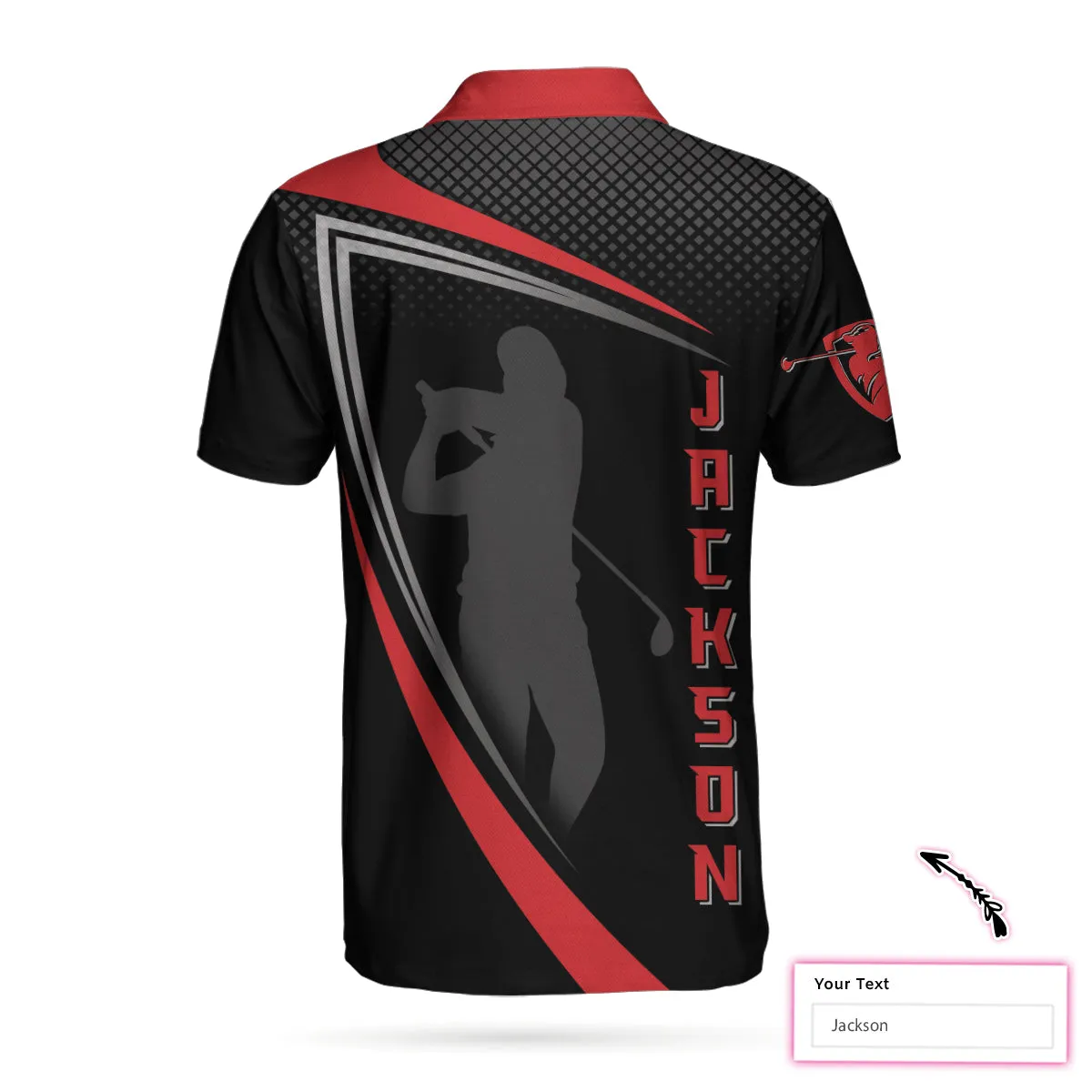 Personalized Red And Black Sport Golf Custom Polo Shirt, Golfer Silhouette Polo Shirt, Best Golf Shirt For Men Coolspod