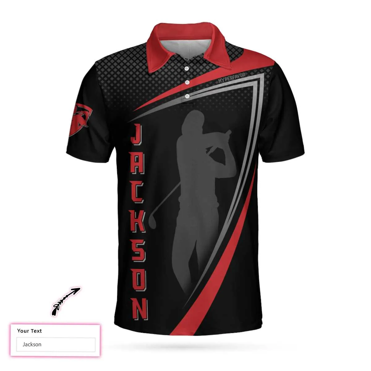 Personalized Red And Black Sport Golf Custom Polo Shirt, Golfer Silhouette Polo Shirt, Best Golf Shirt For Men Coolspod