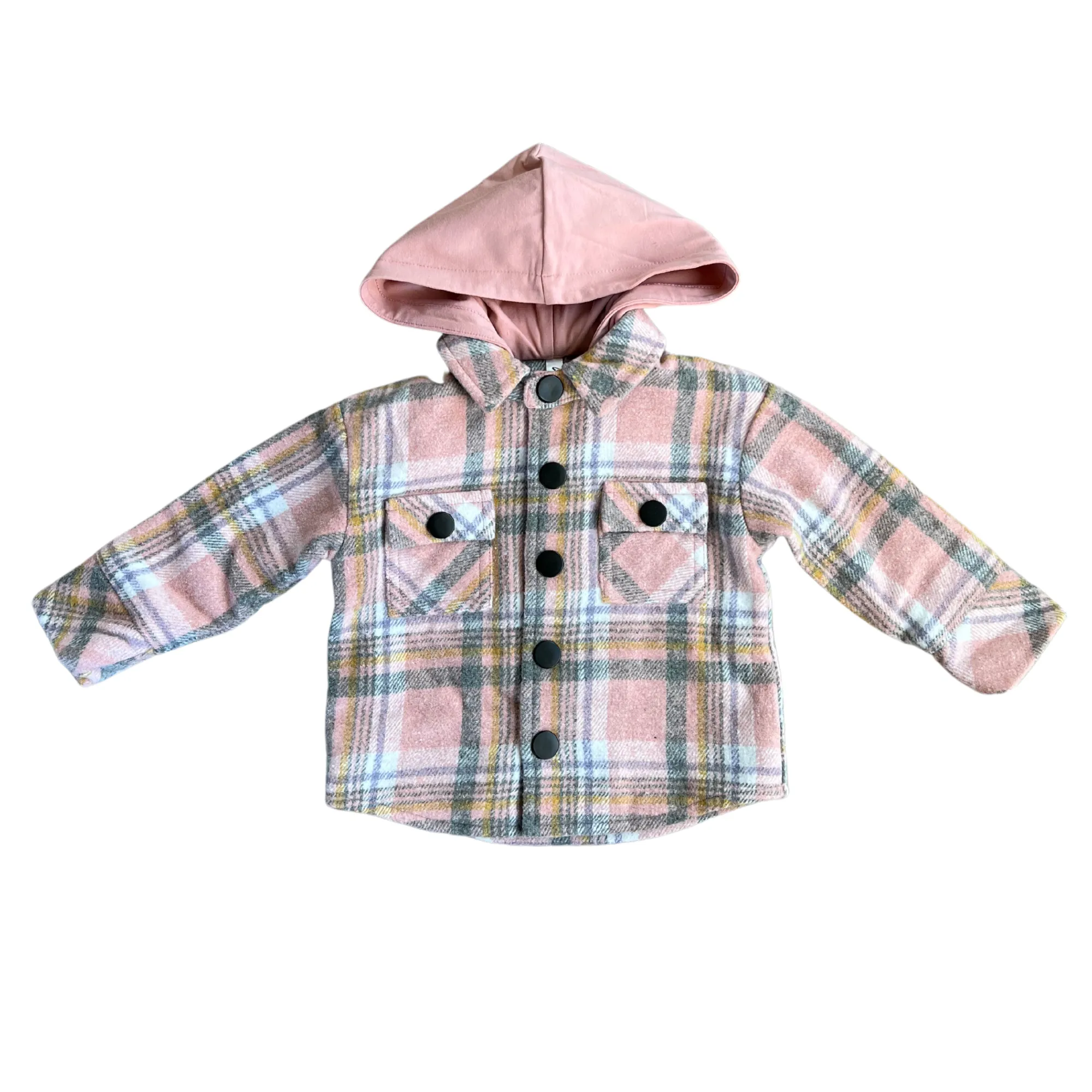 Pink Hooded Plaid Shacket