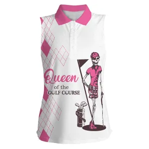 Pink Women's Sleeveless Polo Shirts Golf Skull Women Of The Golf Course, Golf Shirt For Women