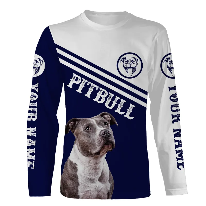 Pitbull Dog Lover Long Sleeve, Custom Name Pitbull Shirt for Pitbull Lover Dog Dad Dog Mom