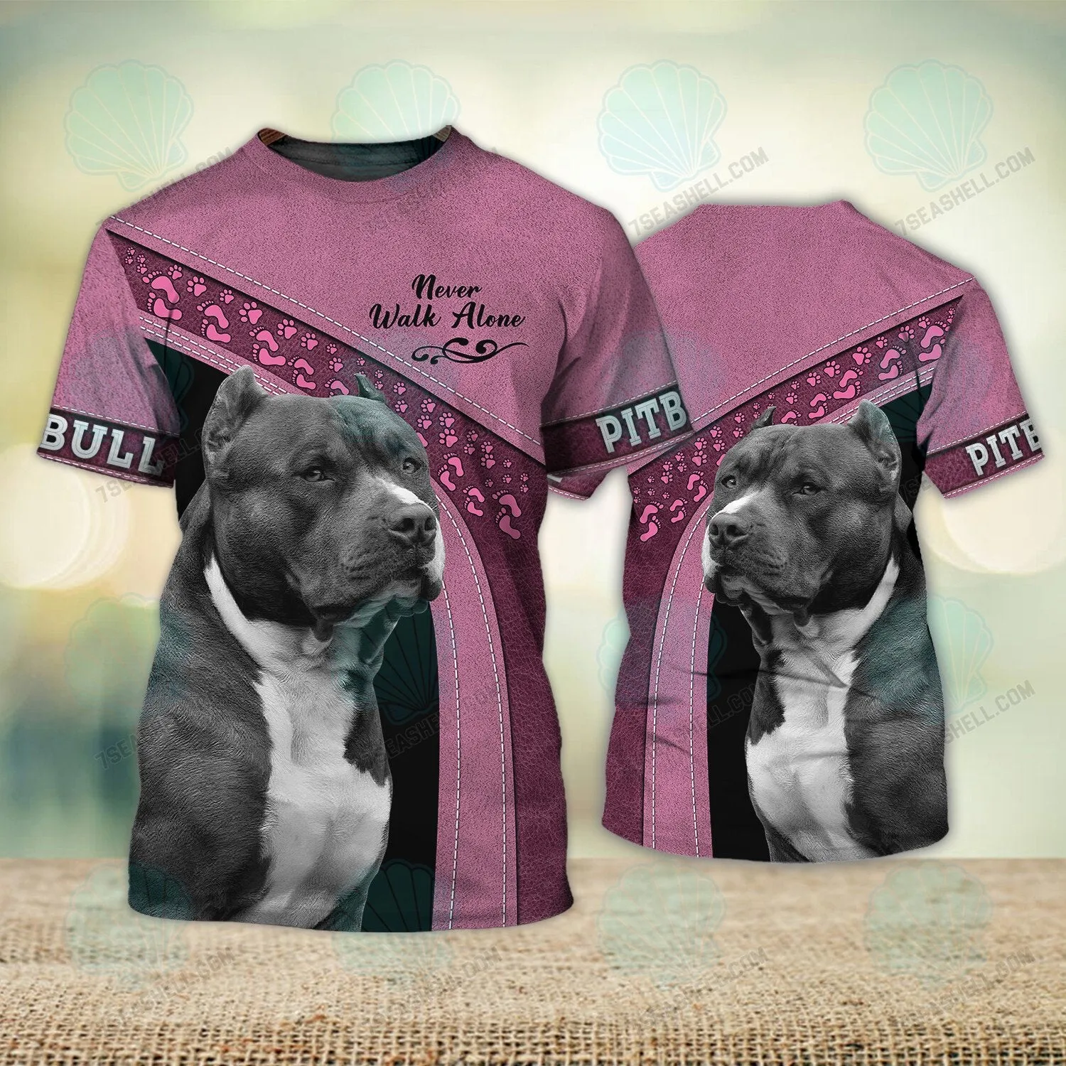 Pitbull Pink Never Walk Alone 3D Full Print Shirts, Christmas Dog Memorial Gifts for loss of Dog