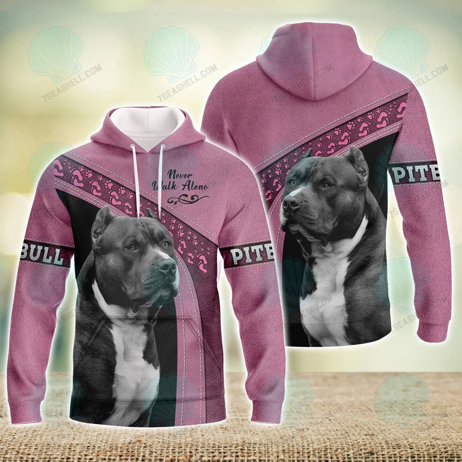 Pitbull Pink Never Walk Alone 3D Full Print Shirts, Christmas Dog Memorial Gifts for loss of Dog