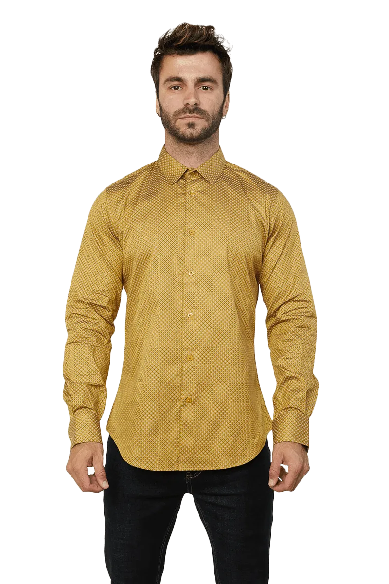 Platini Mustard Monogram Digital Print Dress Shirt