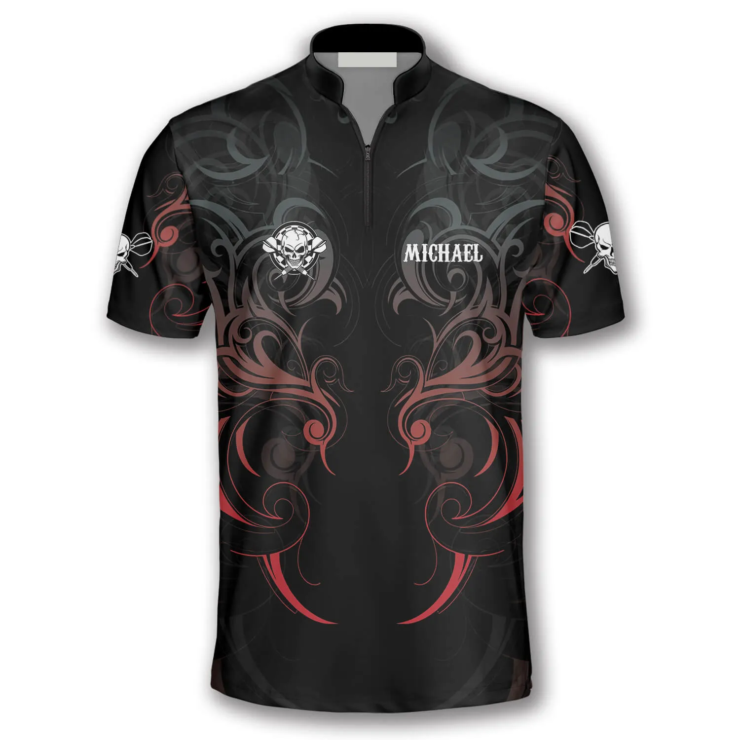 Red Skull Smoke Tribal Pattern Custom Darts Jerseys for Men, Gift for Dart Lovers