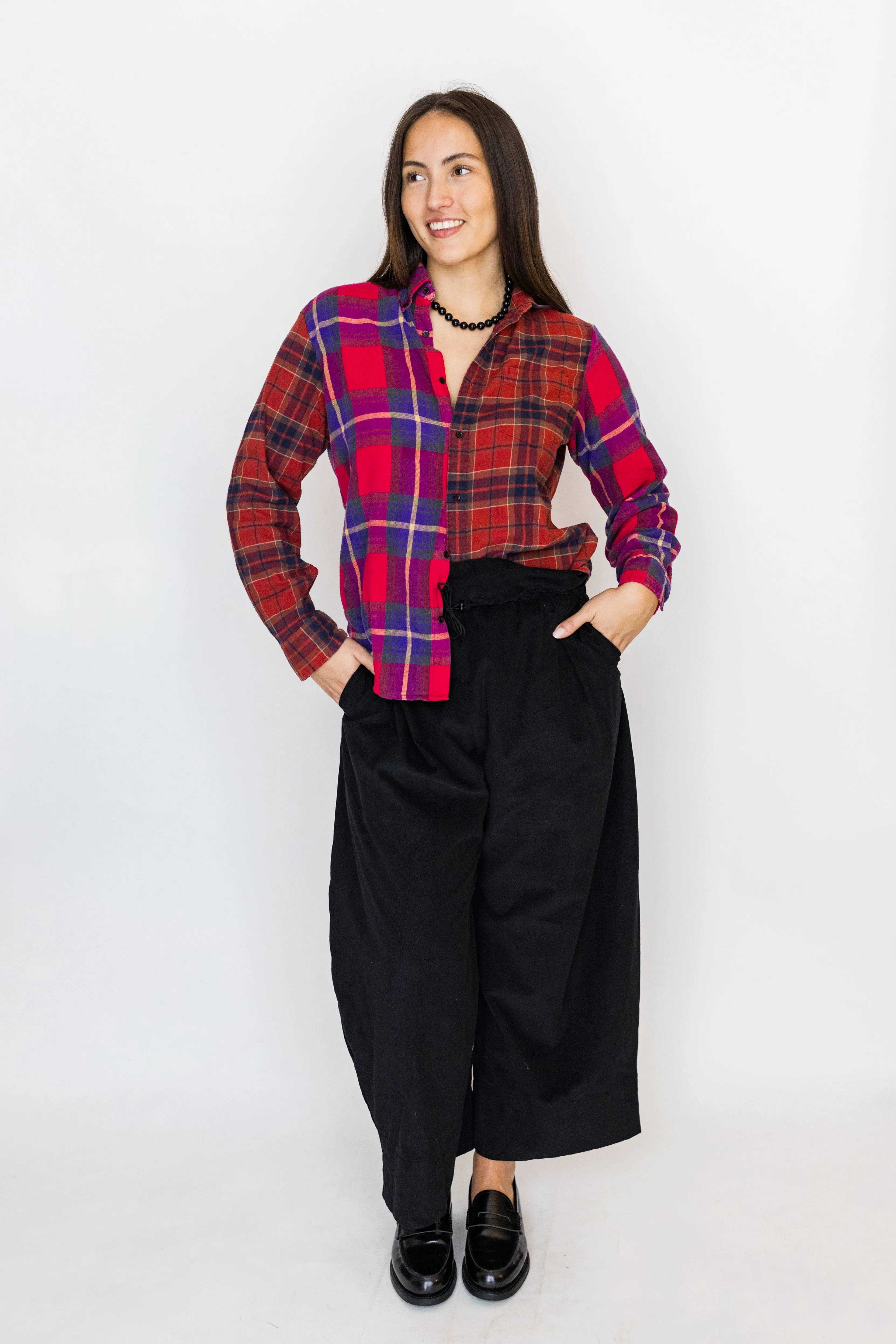 Reworked vintage check shirt- Pink and red mix (M)