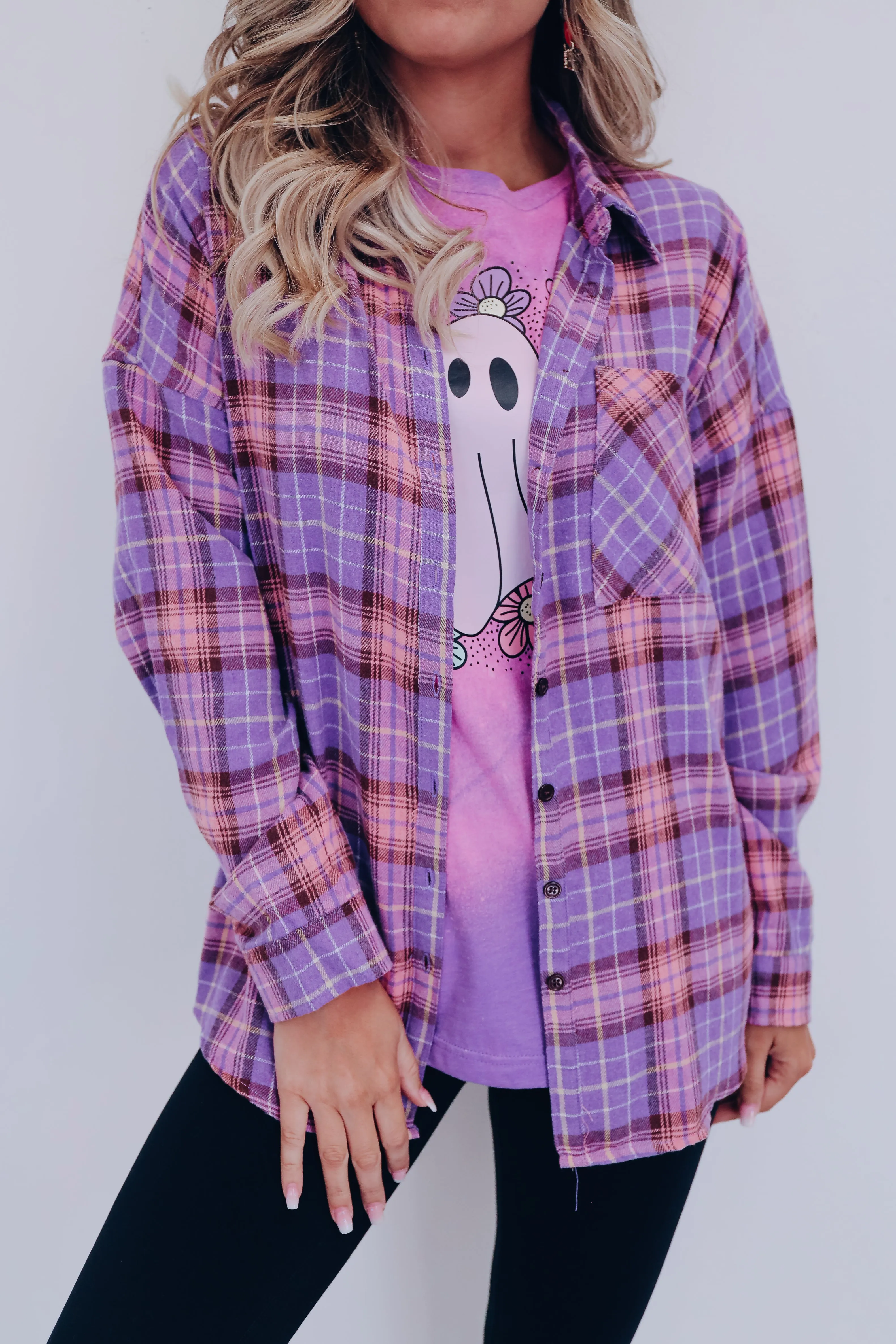 Sasha Plaid Button Down Shirt - Purple/Multi