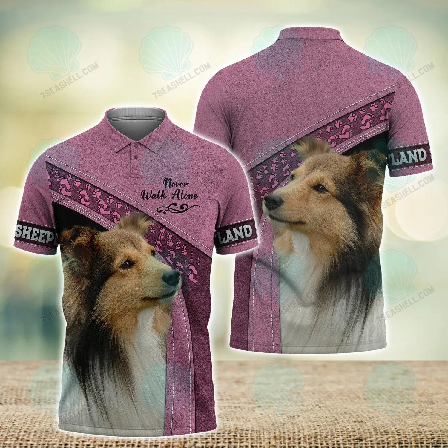 Shetland Sheepdogs Love Pink Never Walk Alone 3D Full Print Shirts, Christmas Dog Memorial Gifts for loss of Dog