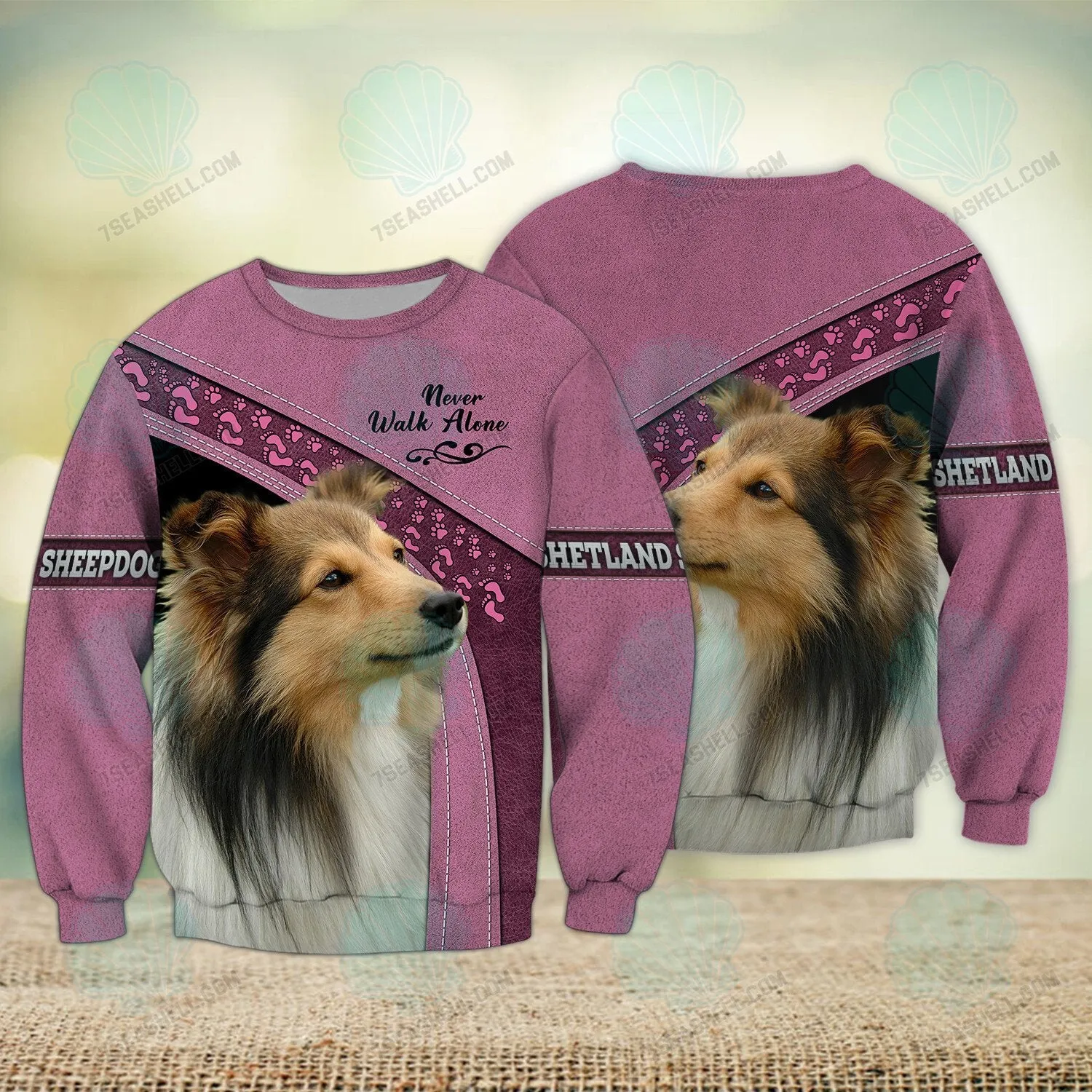 Shetland Sheepdogs Love Pink Never Walk Alone 3D Full Print Shirts, Christmas Dog Memorial Gifts for loss of Dog