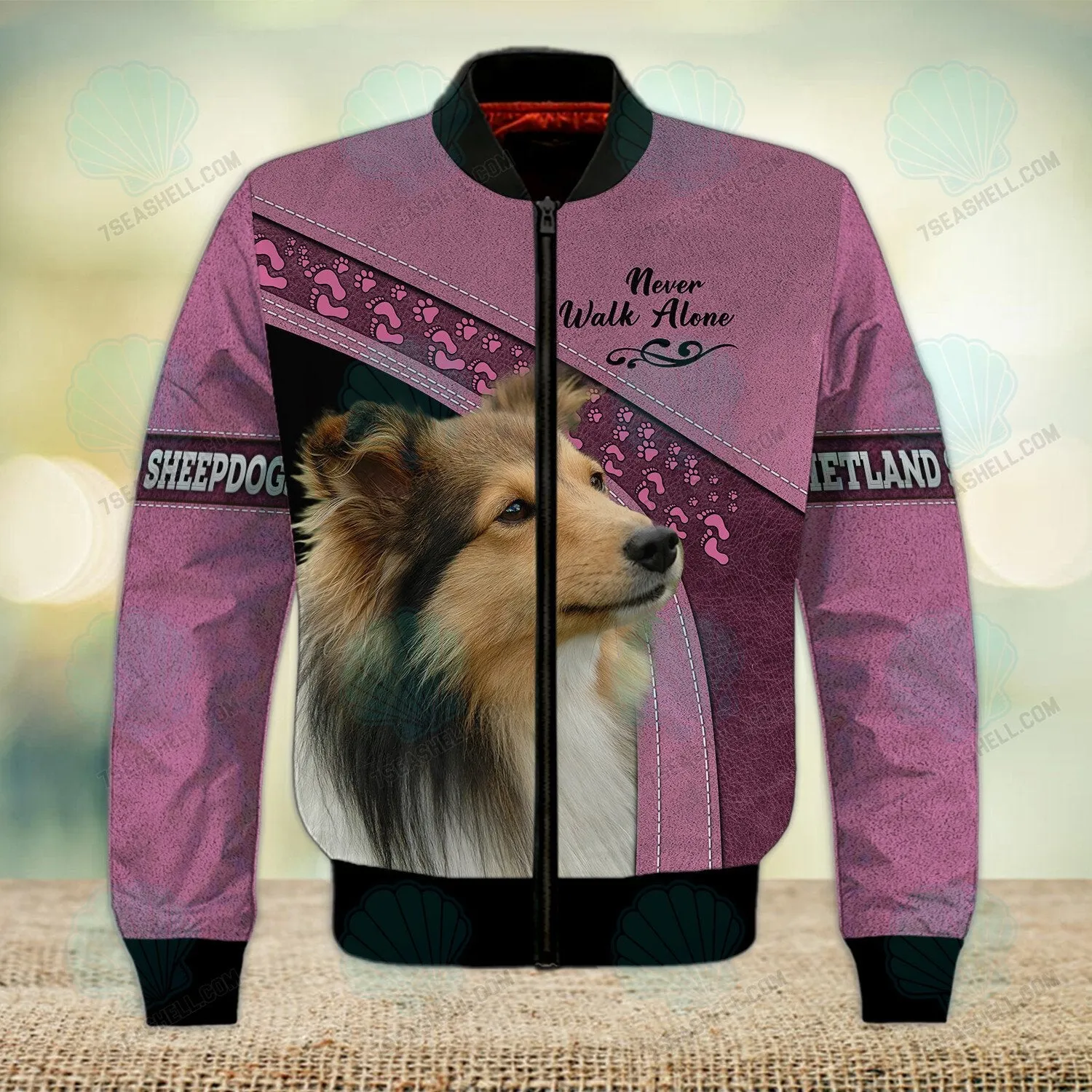 Shetland Sheepdogs Love Pink Never Walk Alone 3D Full Print Shirts, Christmas Dog Memorial Gifts for loss of Dog