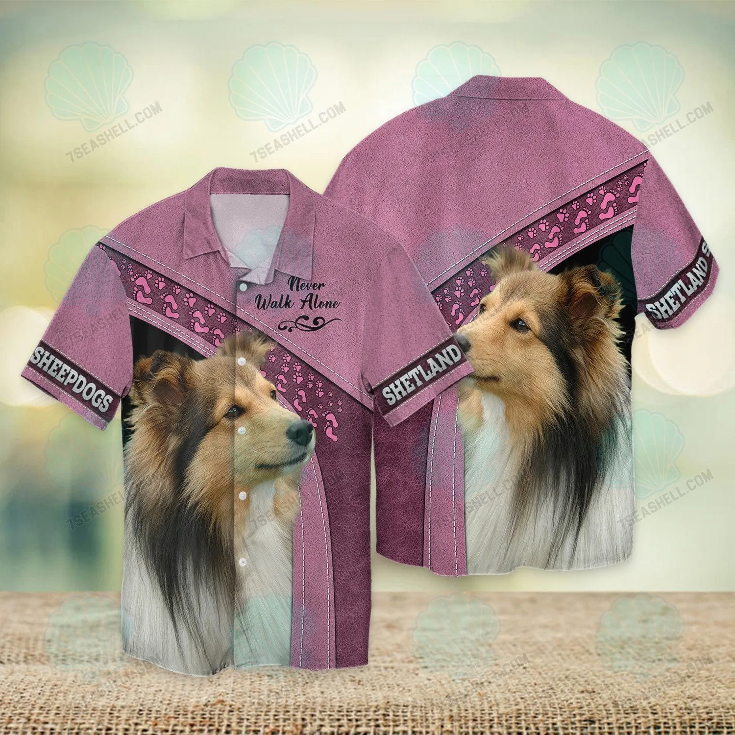 Shetland Sheepdogs Love Pink Never Walk Alone 3D Full Print Shirts, Christmas Dog Memorial Gifts for loss of Dog