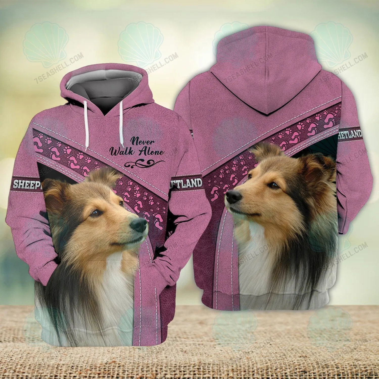 Shetland Sheepdogs Love Pink Never Walk Alone 3D Full Print Shirts, Christmas Dog Memorial Gifts for loss of Dog