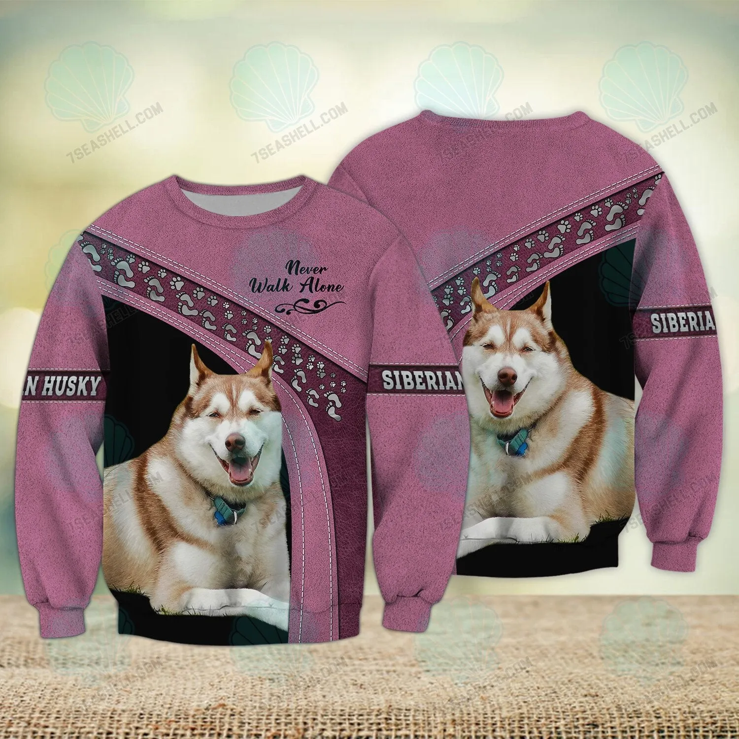 Siberian Husky Love Pink Never Walk Alone 3D Full Print Shirts, Christmas Dog Memorial Gifts for loss of Dog