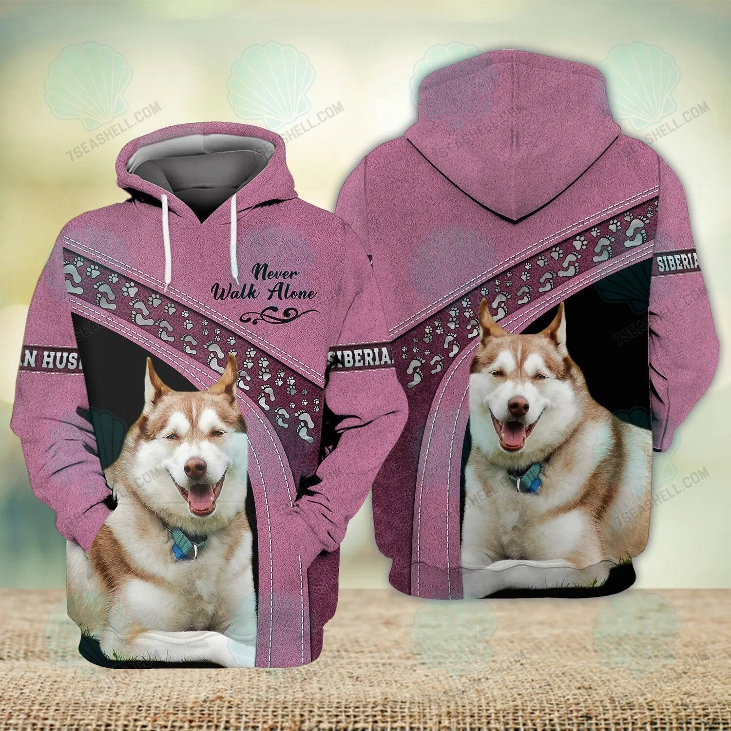 Siberian Husky Love Pink Never Walk Alone 3D Full Print Shirts, Christmas Dog Memorial Gifts for loss of Dog