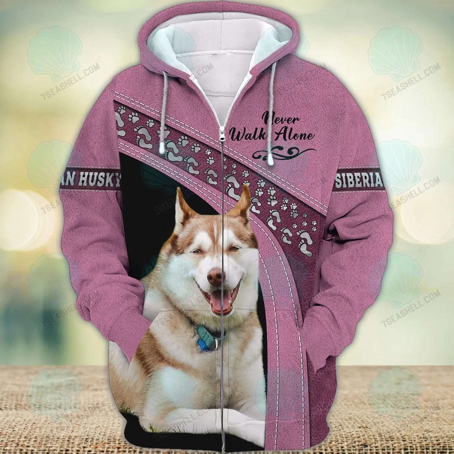 Siberian Husky Love Pink Never Walk Alone 3D Full Print Shirts, Christmas Dog Memorial Gifts for loss of Dog