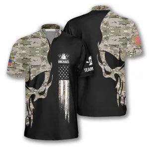 Skull Camouflage Custom Bowling Jerseys for Men, 3D All Over Print Bowling Shirt, Skull Shirt for Bowler