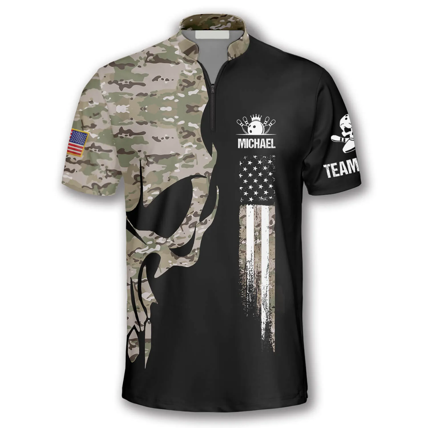 Skull Camouflage Custom Bowling Jerseys for Men, 3D All Over Print Bowling Shirt, Skull Shirt for Bowler