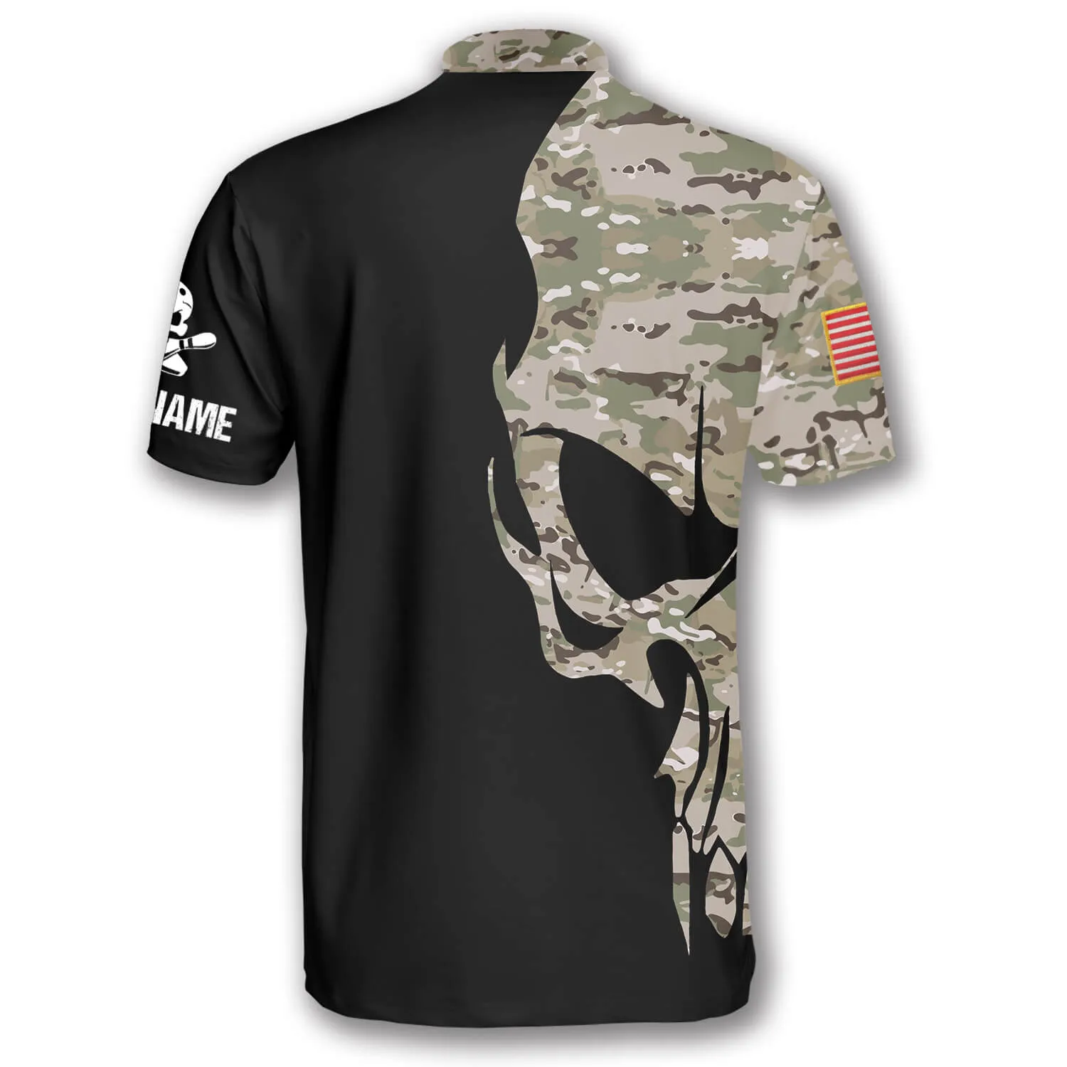 Skull Camouflage Custom Bowling Jerseys for Men, 3D All Over Print Bowling Shirt, Skull Shirt for Bowler