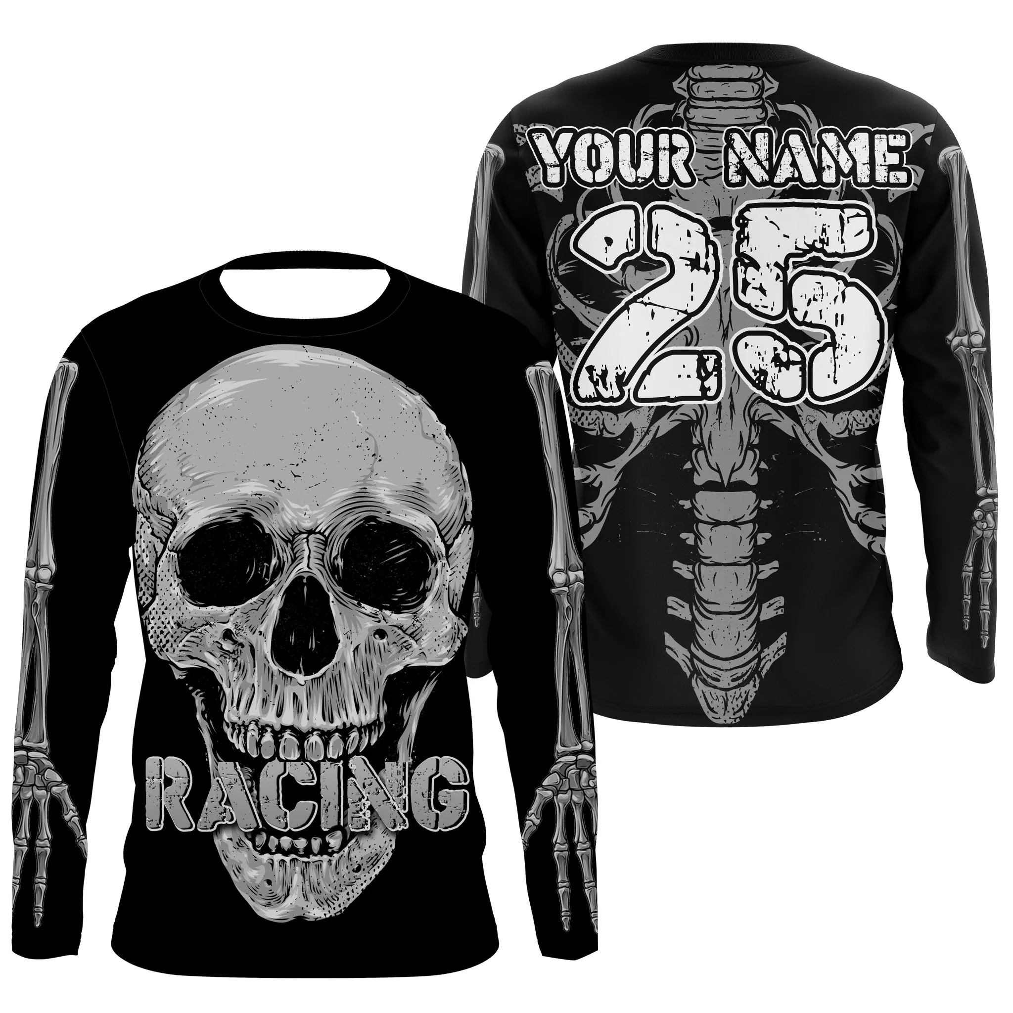 Skull Racing Personalized Jersey Upf30  Cool Biker Long Sleeves Skull Riders Motorcycle Racewear