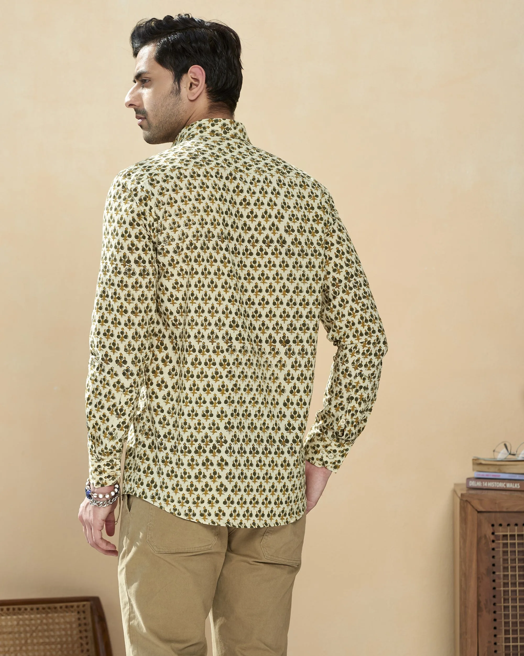 Soft Green Full Sleeve Cotton Hand Block Printed Men’s Shirt