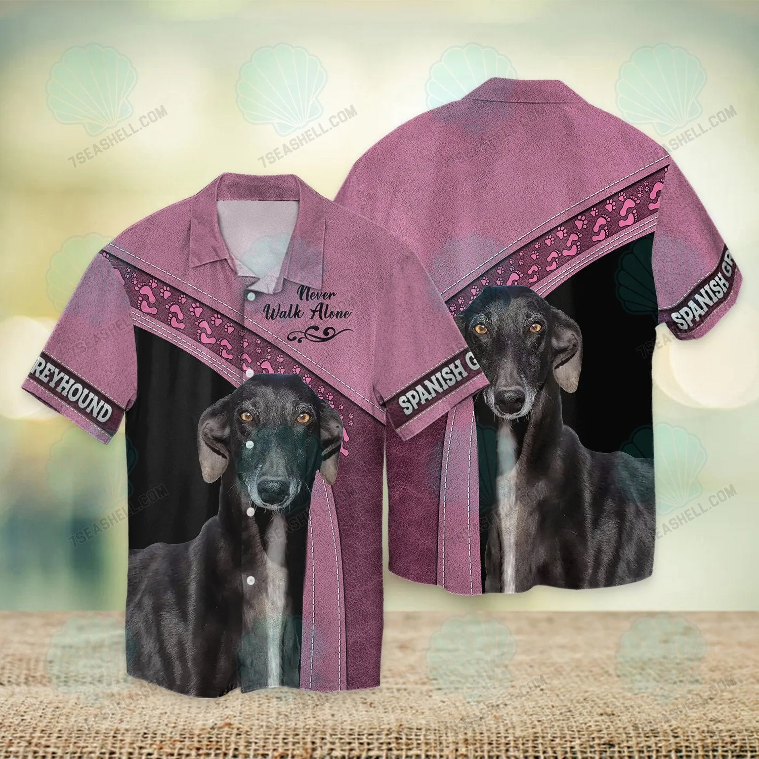 Spanish Greyhound Pink Love Never Walk Alone 3D Full Print Shirts, Christmas Dog Memorial Gifts for loss of Dog