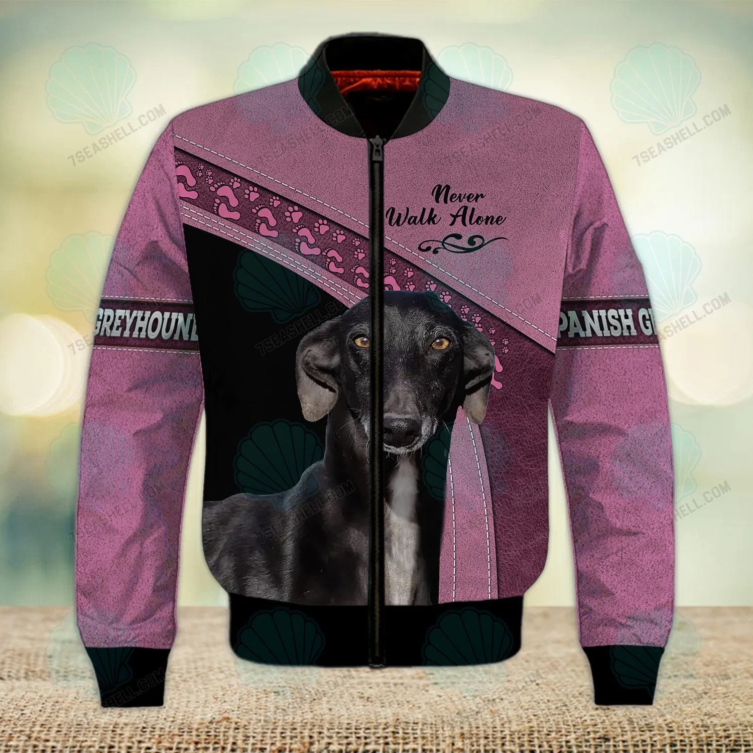 Spanish Greyhound Pink Love Never Walk Alone 3D Full Print Shirts, Christmas Dog Memorial Gifts for loss of Dog