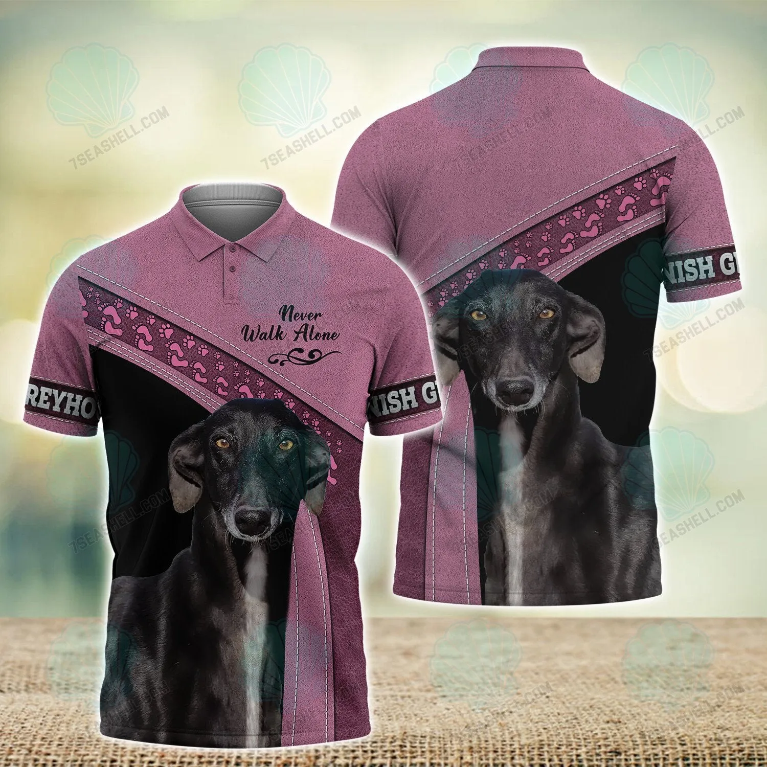 Spanish Greyhound Pink Love Never Walk Alone 3D Full Print Shirts, Christmas Dog Memorial Gifts for loss of Dog