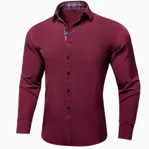 Splicing Style Red with Blue Plaid Edge Men's Long Sleeve Shirt