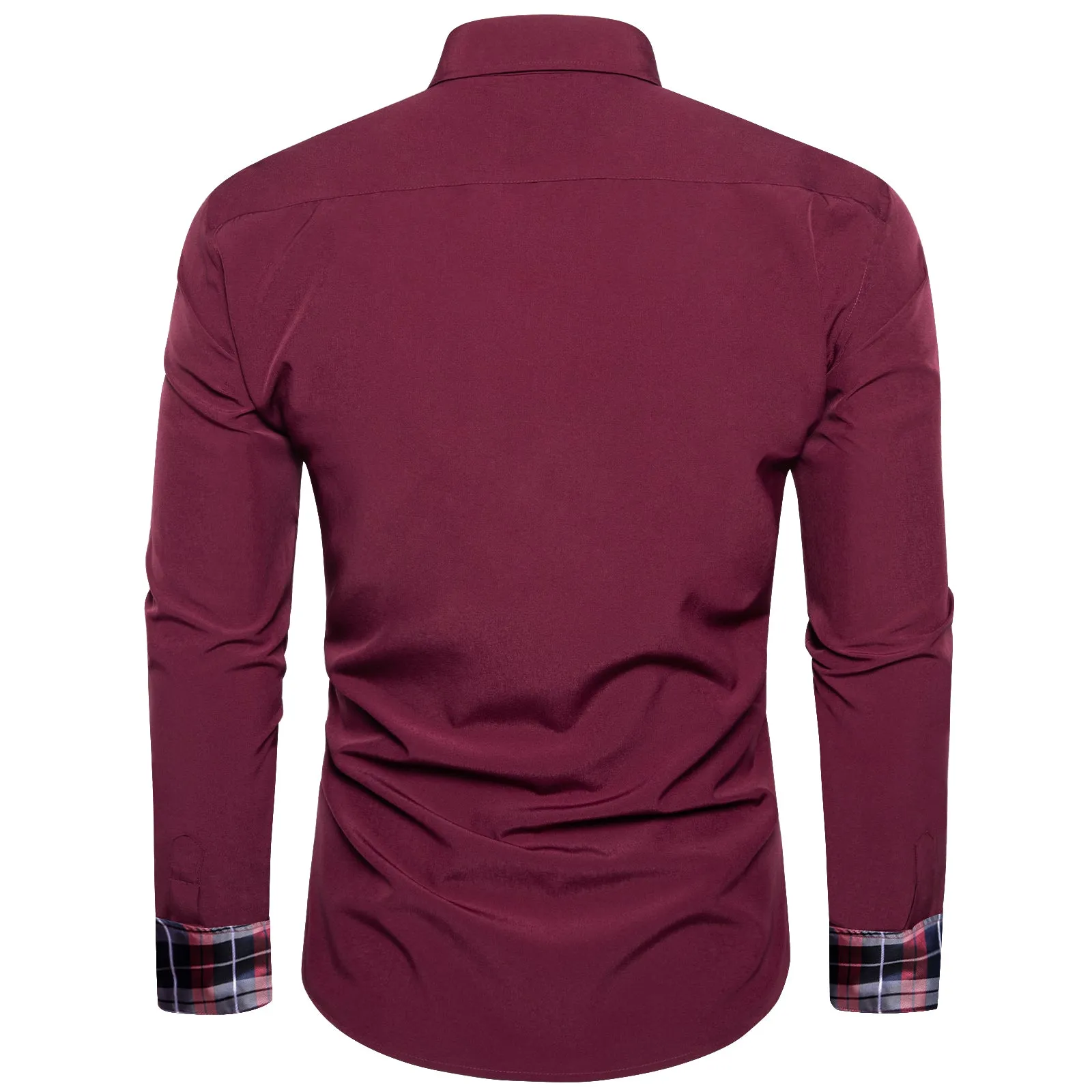 Splicing Style Red with Blue Plaid Edge Men's Long Sleeve Shirt