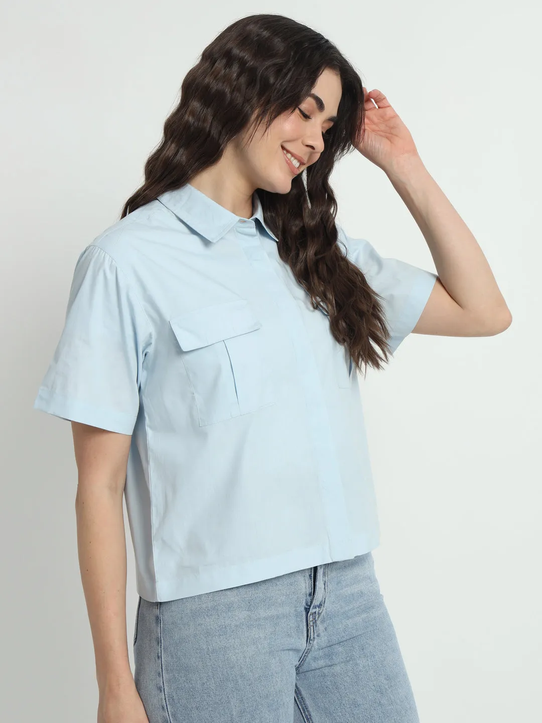 Spread Collar Classic Boxy Casual Cotton Shirt