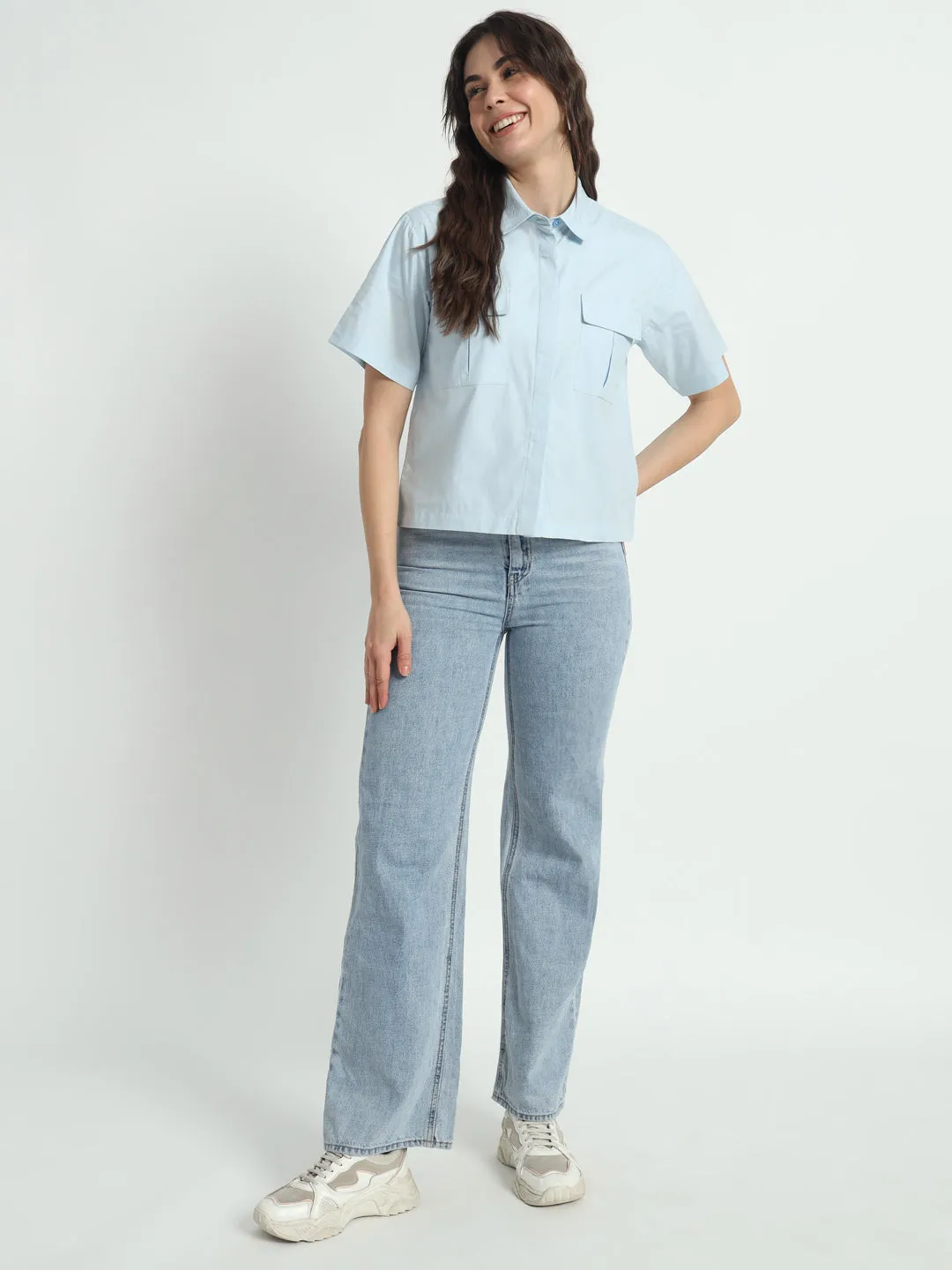 Spread Collar Classic Boxy Casual Cotton Shirt