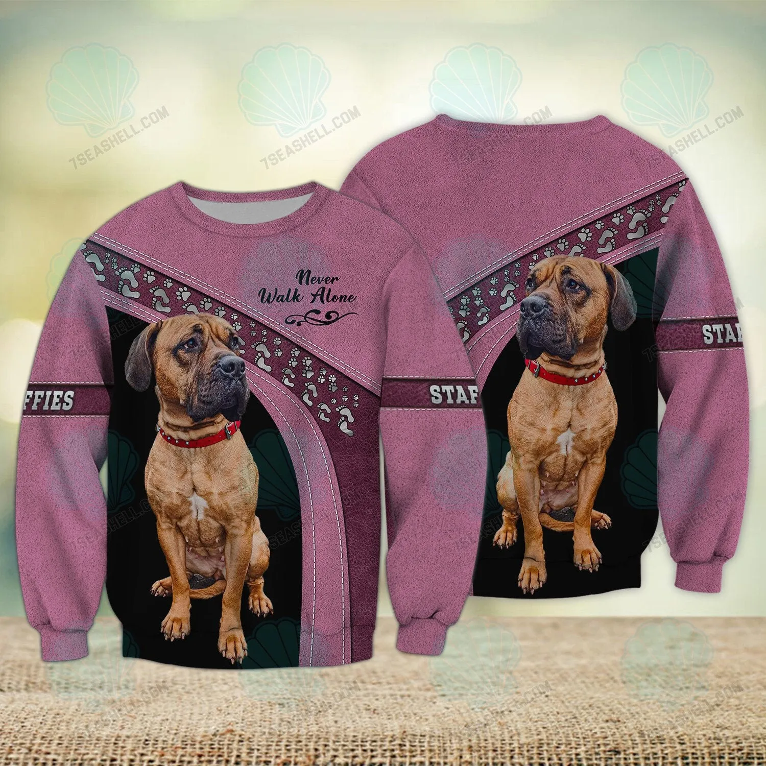 Staffies Love Never Walk Alone Love 3D Full Print Shirts, Christmas Dog Memorial Gifts for loss of Dog