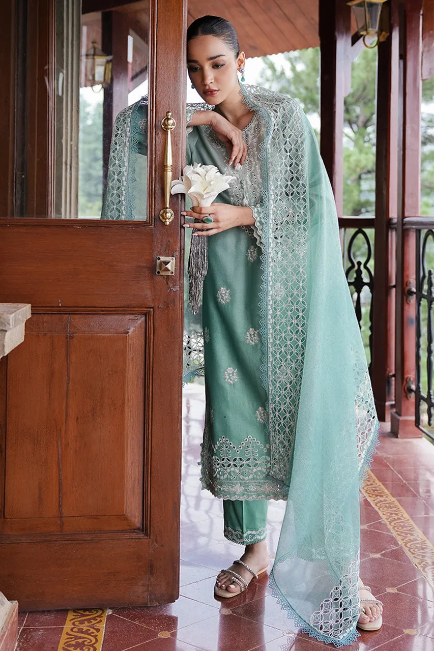 STAIN DE LUXE'24-AQUA MELODY-3PC SATIN EMBROIDERED SUIT