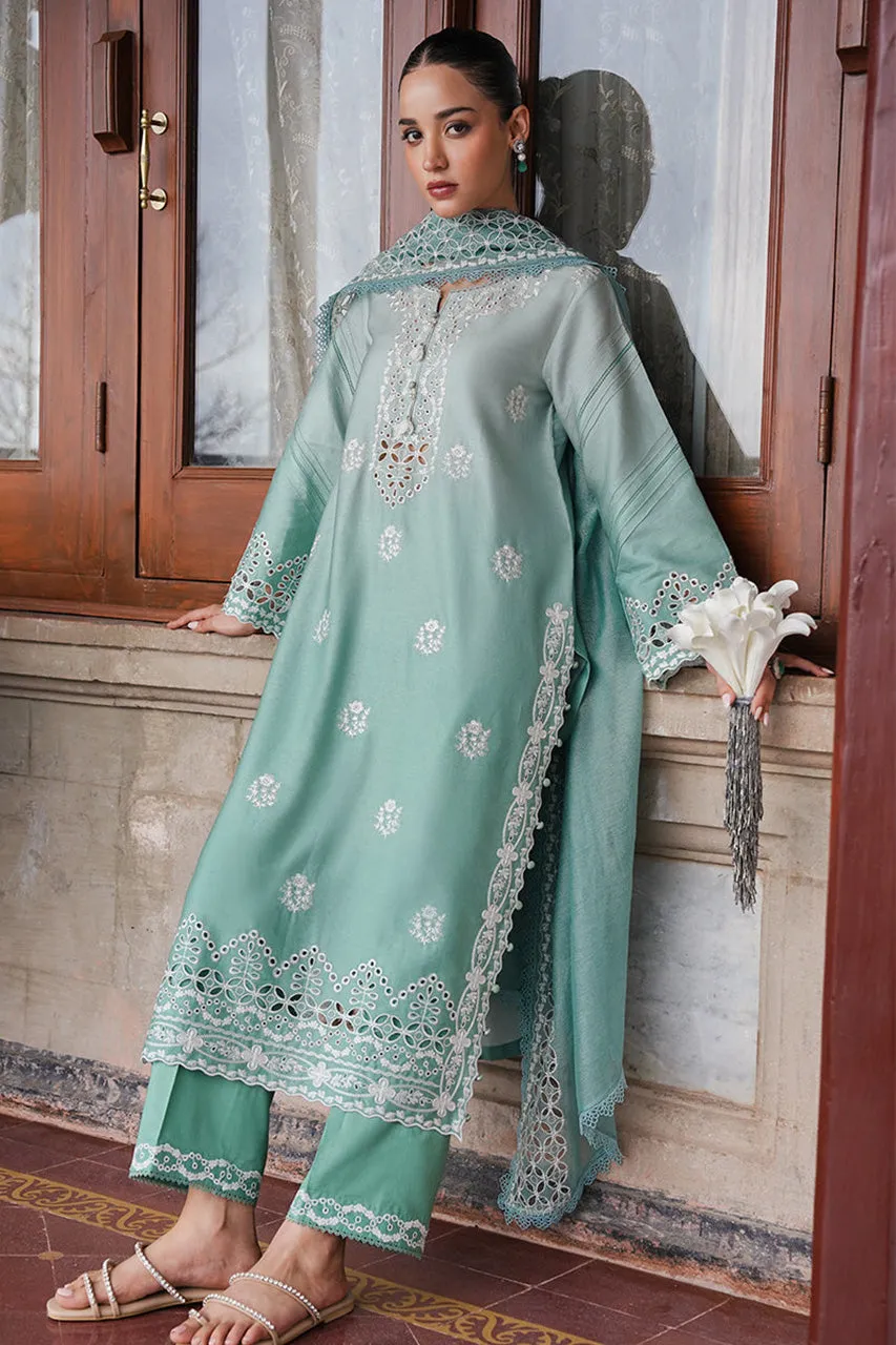 STAIN DE LUXE'24-AQUA MELODY-3PC SATIN EMBROIDERED SUIT