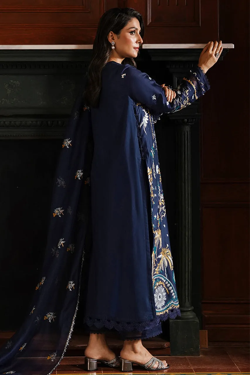 STAIN DE LUXE'24-CELESTIAL NAVY-3PC SATIN EMBROIDERED SUIT