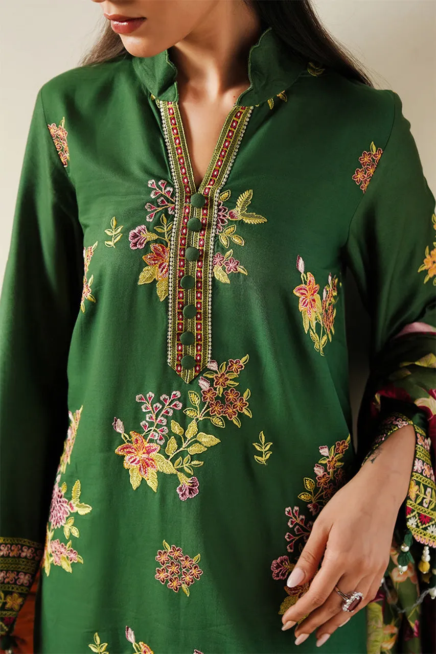 STAIN DE LUXE'24-GREEN OASIS-3PC SATIN EMBROIDERED SUIT