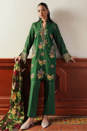 STAIN DE LUXE'24-GREEN OASIS-3PC SATIN EMBROIDERED SUIT