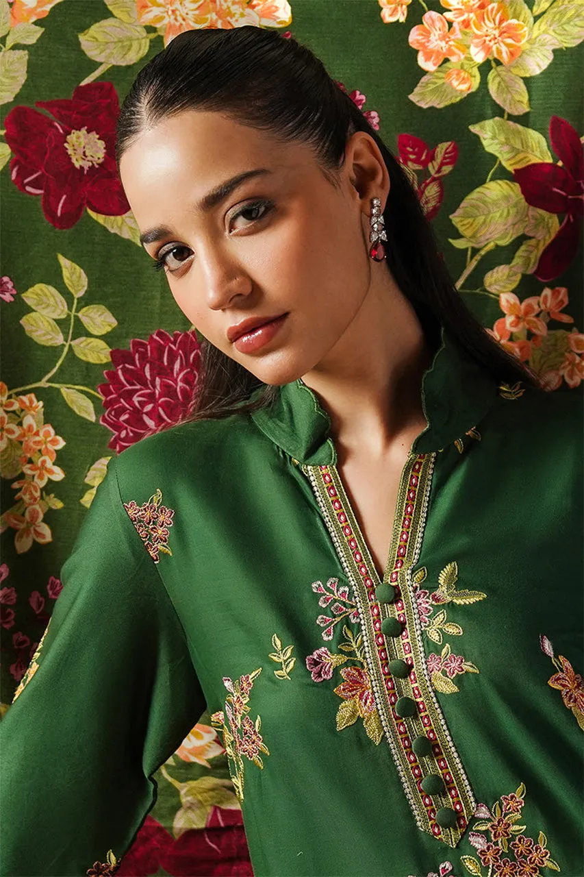 STAIN DE LUXE'24-GREEN OASIS-3PC SATIN EMBROIDERED SUIT