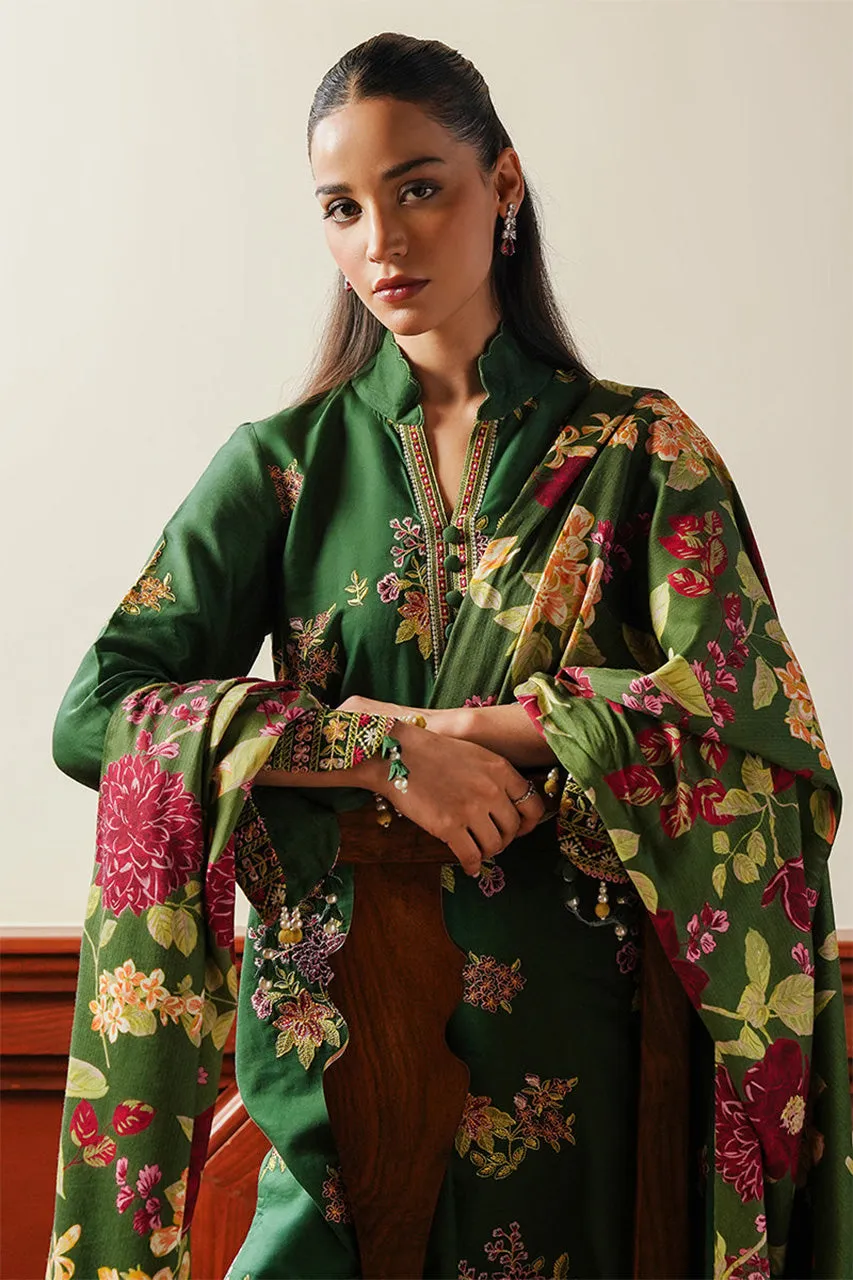 STAIN DE LUXE'24-GREEN OASIS-3PC SATIN EMBROIDERED SUIT