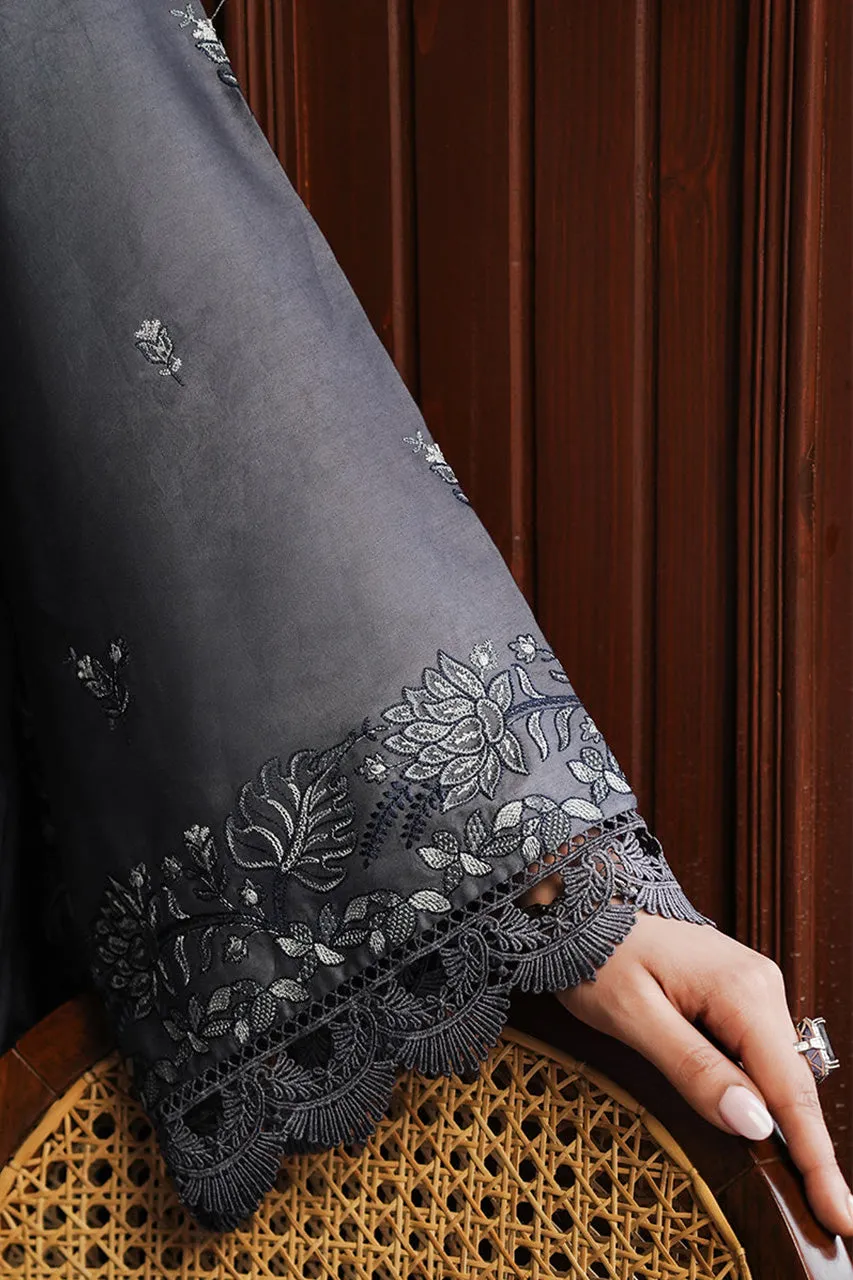 STAIN DE LUXE'24-INDIGO BLOOM-3PC SATIN EMBROIDERED SUIT