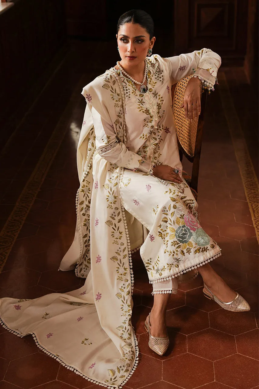 STAIN DE LUXE'24-IVORY GARDEN-3PC SATIN EMBROIDERED SUIT