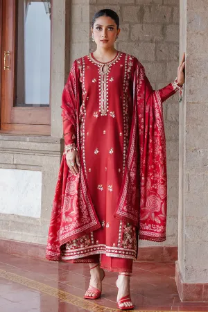 STAIN DE LUXE'24-RUBY WHISPER-3PC SATIN EMBROIDERED SUIT