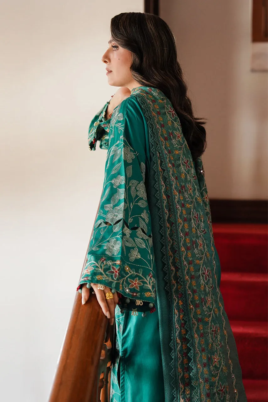 STAIN DE LUXE'24-VERDANT HAVEN-3PC SATIN EMBROIDERED SUIT