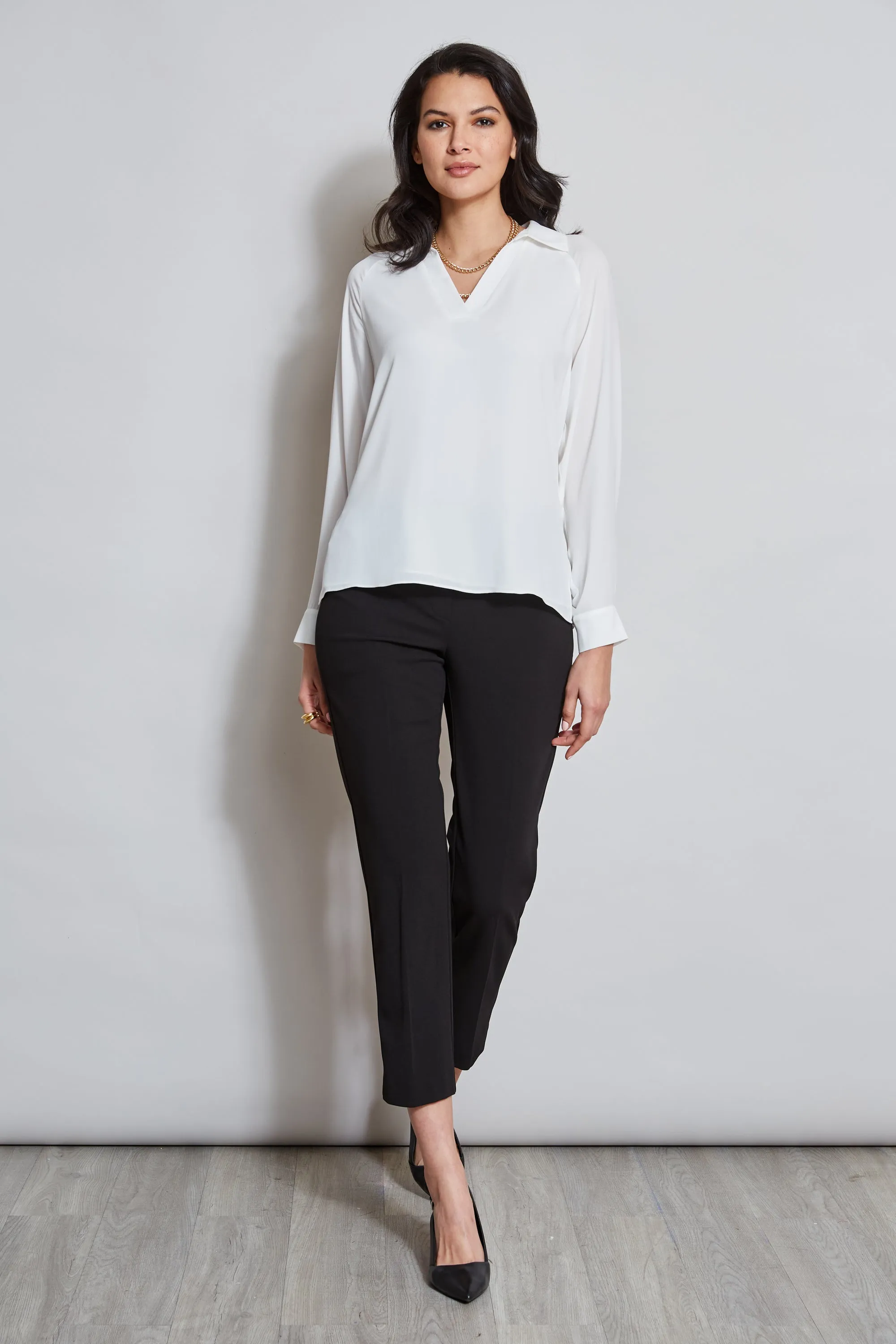 T-Tahari Split Neck Long Sleeve Shirt