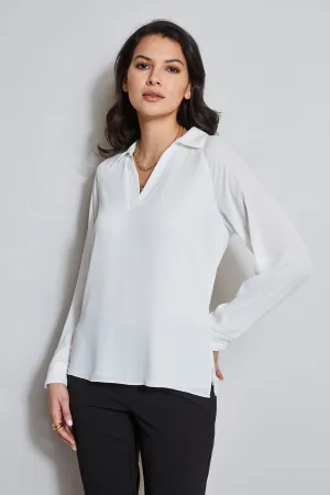 T-Tahari Split Neck Long Sleeve Shirt