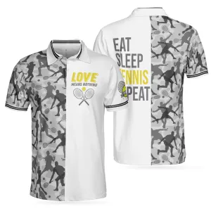 Tennis White Eat Sleep Tennis Repeat All Over Printed 3D Polo Shirt, Gift for Tennis Players