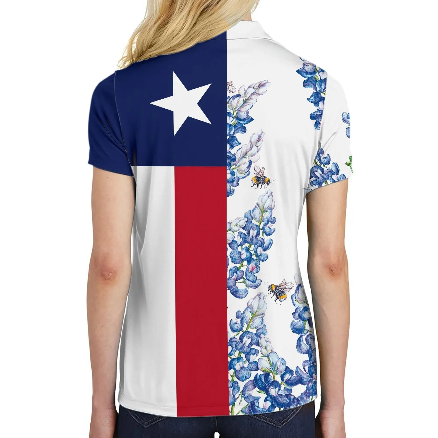 Texas Flag Bluebonnets Polo Shirt For Woman Short Sleeve Women Polo Shirt Coolspod