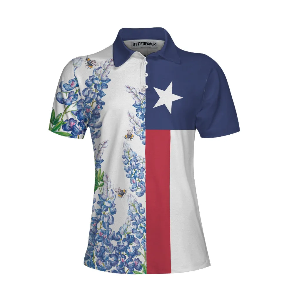 Texas Flag Bluebonnets Polo Shirt For Woman Short Sleeve Women Polo Shirt Coolspod